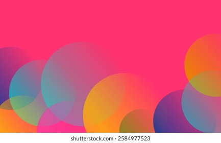 Pink abstract background. Varied colored and transparent circles.