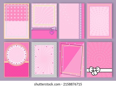 Pink abstract backgrounds. Abstract pink backgrounds set, collection. Decoration banner themed Lol surprise doll girlish style. Invitation card template svg