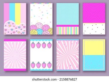 Pink abstract backgrounds with sweets. Abstract pink backgrounds set, collection. Decoration banner themed Lol surprise doll girlish style. Invitation card template svg