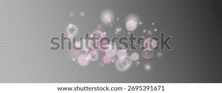 Pink abstract bokeh backhriund with soft glowing circles and particle shimmer on transparent texture. Dreamy romantic atmosphere vector pattern with elegant shine.