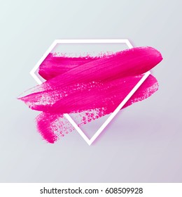 Pink abstract brush paint textured smear vector background in diamond shape. Female sign symbolized super girl power, with text space.