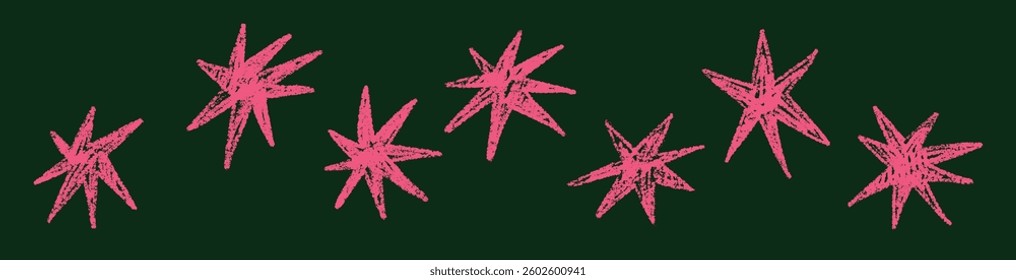 Pink abstract brush shapes with doodle stars, flowers, and geometric elements. Fun and modern hand-drawn collage in a colorful organic style. Flat vector illustration isolated on white background.