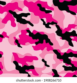Pink. Abstract camo army patterned textile. Forest background. Vector.