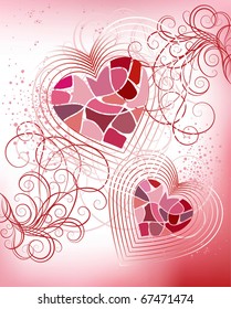 Pink abstract composition with hearts