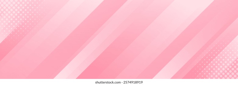 Pink abstract dynamic banner background with halftone. Diagonal smooth stripes. Modern template banner background for beauty products, sales, ads, events, web, and pages
