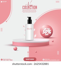 Design abstrait rose de podium de moyennes sociales vides. Image vectorielle de création d'affiches de produits cosmétiques avec couleur rose et effet brosse. 3D réaliste produit vente moyennes sociales post conception template.