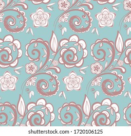 
pink abstract floral pattern against blue background