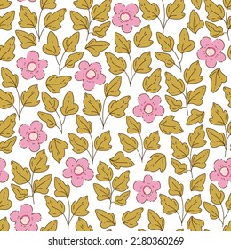 Pink abstract flowers and leaves on a white background. Vector pattern for trendy fabric wallpapers and all prints. Fashion design.