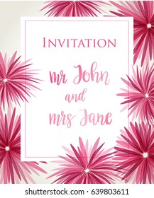 Pink abstract flowers in vector. Stylish elegant wedding invitation card. Vintage illustration