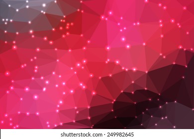 Pink abstract geometric background consisting of colored triangles with lights in corners.