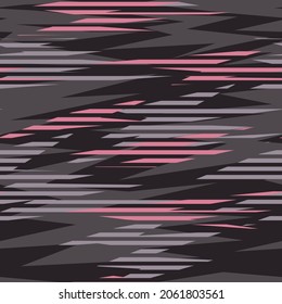 Patrón geométrico sin soldadura de abstracto rosa con formas poligonales. Moderno camuflaje texturado adorno para autos de carreras, ropa o impresión. Fondo vectorial.