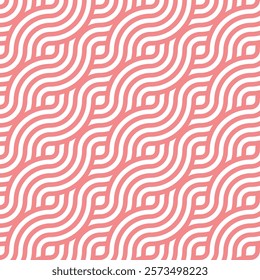 Pink abstract geometric wavy lines and curvy waves, seamless design art pattern vector. Illustration of traditional oriental asian background