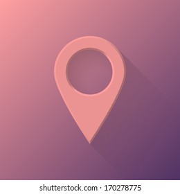 Pink abstract gps map pointer, blank button template with flat designed shadow and gradient background for web user interfaces (UI), applications (apps) and presentations. Vector illustration.