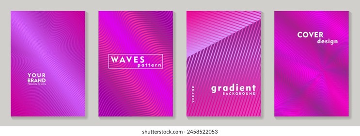 Pink abstract gradient cover design set with 3d effect. Modern wallpaper background for cover, brochure, catalog, menu design, social media, poster. Op Art vector illustration.