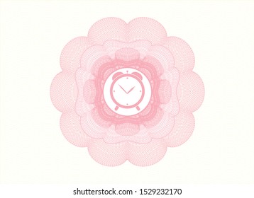 Pink abstract linear rosette with alarm clock icon inside