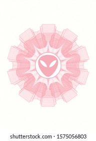 Pink abstract linear rosette with alien icon inside