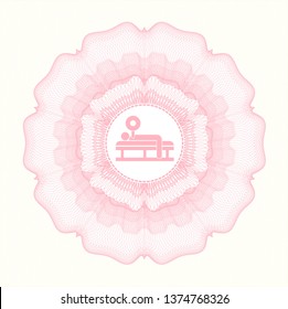 Pink abstract linear rosette with bench press icon inside