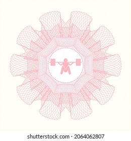 Pink abstract linear rosette. with deep squat icon inside