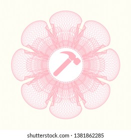 Pink abstract linear rosette with hammer icon inside