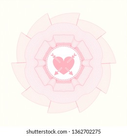 Pink abstract linear rosette with heart with two arrows icon inside
