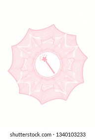 Pink abstract linear rosette with magic stick icon inside