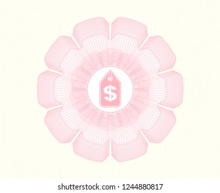 Pink abstract linear rosette with money tag icon inside