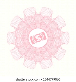Pink abstract linear rosette with money, dollar bill icon inside