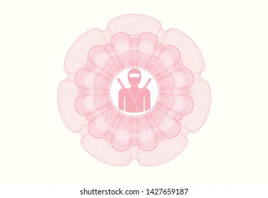 Pink abstract linear rosette with ninja icon inside