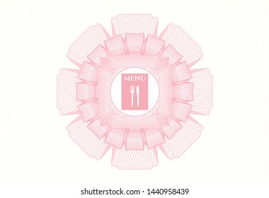  Pink abstract linear rosette with restaurant menu icon inside