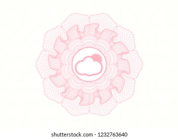 Pink abstract linear rosette with sun behind cloud icon inside