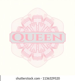 Pink abstract linear rosette with text Queen inside