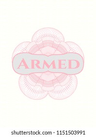 Pink abstract linear rosette with text Armed inside