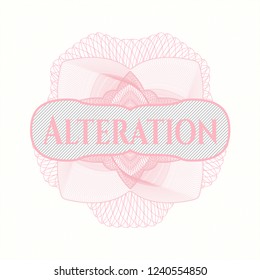 Pink abstract linear rosette with text Alteration inside