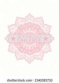 Pink abstract linear rosette with text Buy one get One Free inside