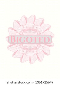 Pink abstract linear rosette with text Bigoted inside