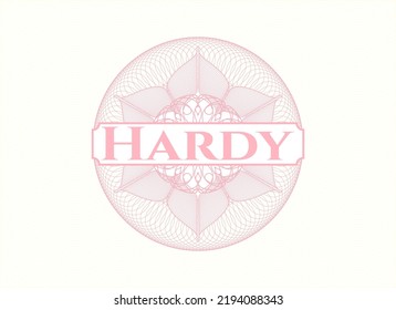 Rosette lineal abstracto rosa con texto Hardy dentro