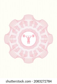 Pink abstract linear rosette. with weightlifter girl icon inside