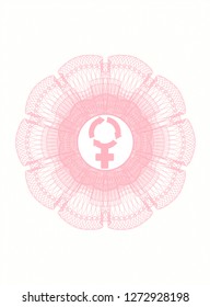 Pink abstract linear rosette with women cycle icon inside