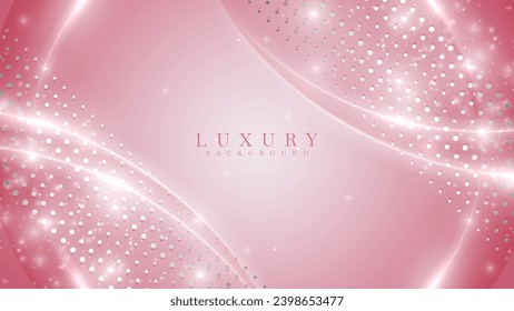 Pink abstract luxury background with dot silver elements and neon curve light effects decorations and bokeh.