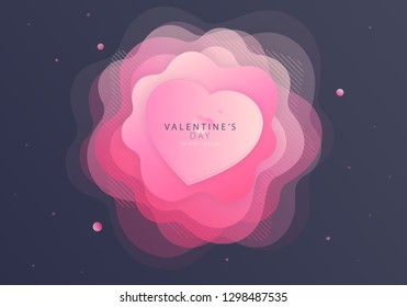 Pink abstract modern rose Valentine's day. Love and heart on a futuristic fluid graphic shape. Space dark background for festival, presentation, wallpaper, marketing. EPS 10