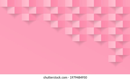 Pink abstract modern square texture background, 3d paper art style that looks creased design, Vector illustration