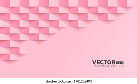 Pink abstract modern square texture background, 3d paper art style that looks creased design, Vector illustration