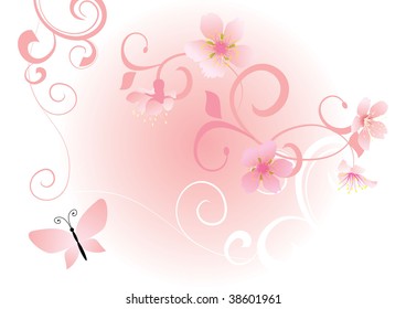 pink abstract ornament with butterfly and flowers