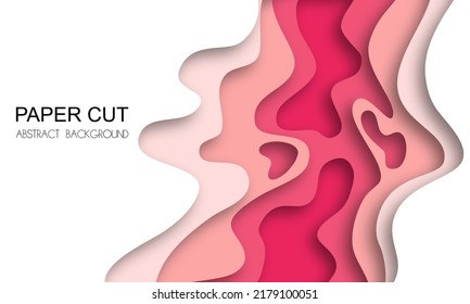 Abstrakter rosafarbener, abstrakter Hintergrund mit Wellenschliff. Abstrakte realistische Papierdekoration für Design, strukturiert mit Pappe, schroffe rosa Schichten. 