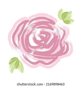 Pink abstract rose hand drawn with grunge brush strokes on white background