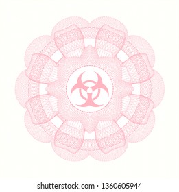 Pink abstract rosette with biohazard icon inside