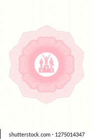 Pink abstract rosette with business competition, podium icon inside