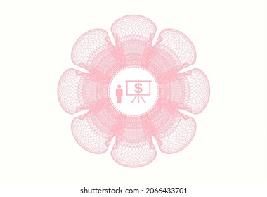 Pink abstract rosette. with business presentation icon inside