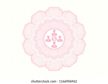 Pink abstract rosette with business teamwork and money icon inside