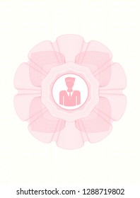 Pink abstract rosette with businessman icon inside